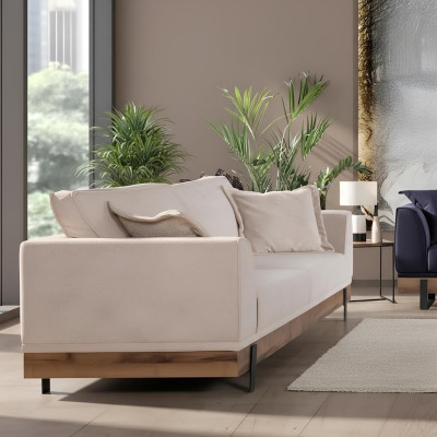 Sofa de salon 3 places en textile beige Canapé en cuir Meubles rembourrés
