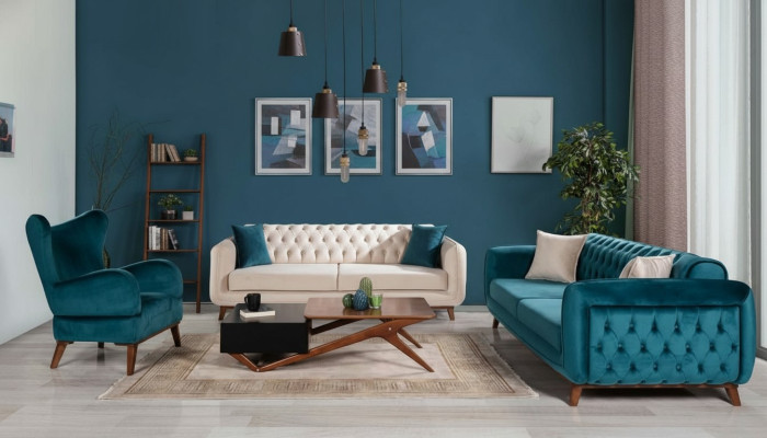 Sofas Set 3+3+1 Canapé rembourré Tissu Salon Chesterfield 3pcs