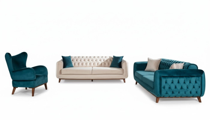 Sofas Set 3+3+1 Canapé rembourré Tissu Salon Chesterfield 3pcs