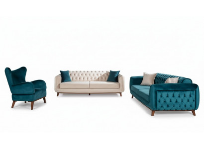 Sofas Set 3+3+1 Canapé rembourré Tissu Salon Chesterfield 3pcs