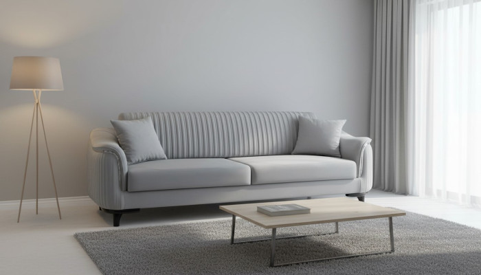 Canapé gris Salon Trois places Coussin de siège Canapé en velours en bois