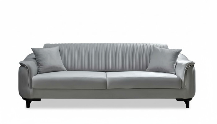 Canapé gris Salon Trois places Coussin de siège Canapé en velours en bois
