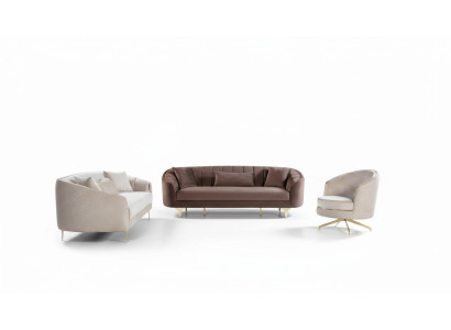 Luxueux ensemble de canapés de salon marron beige composé de 3+3+1 places.