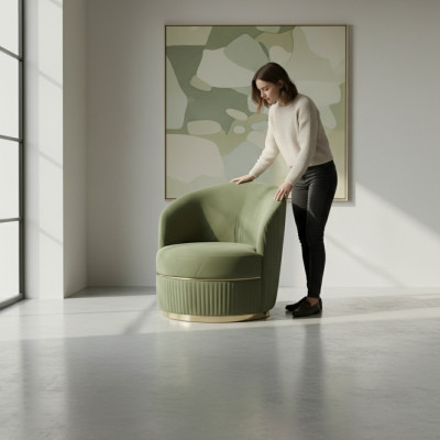 Moderne Fauteuil Rond à Bras Unique Rembourrage Designer en Tissu Textile