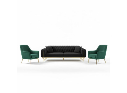Canapé Chesterfield noir Trois places Canapé à coussin en velours en bois