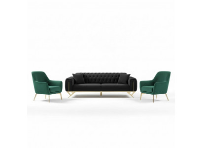 Canapé Chesterfield noir Trois places Canapé à coussin en velours en bois