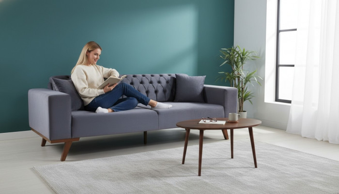 Canapé design trois places Canapé moderne gris Mobilier Tissu Bois
