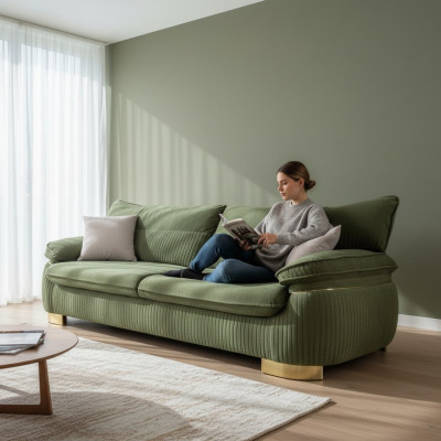 Canapé moderne en textile 3 places Trois places en tissu Mobilier rembourré Couleur verte
