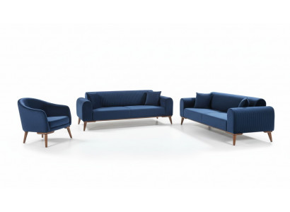 Ensemble de canapé 3+3+1 Fauteuil canapé bleu royal et canapé en velours 3 pièces
