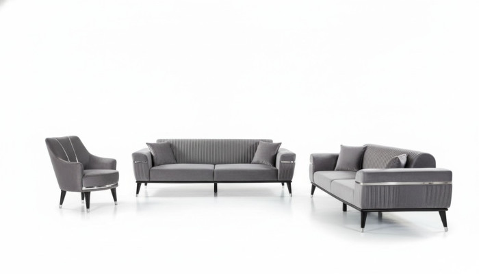 Ensemble de canapés 3+3+1 fauteuil canapés en tissu en bois gris