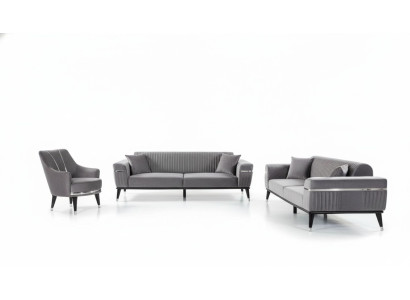 Ensemble de canapés 3+3+1 fauteuil canapés en tissu en bois gris