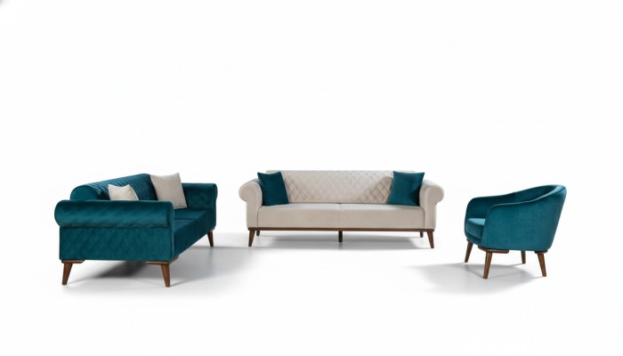 Ensemble de canapés de luxe 3+3+1 Siège Canapé trois places Tissu Textile Style Fauteuil