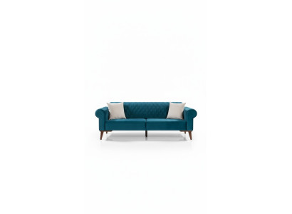 Canapé trois places turquoise, canapé élégant, salon, mobilier de salon, velours