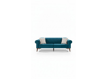 Canapé trois places turquoise, canapé élégant, salon, mobilier de salon, velours