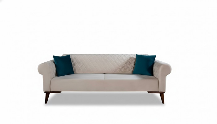 Canapé trois places beige, canapé élégant, mobilier de salon, velours