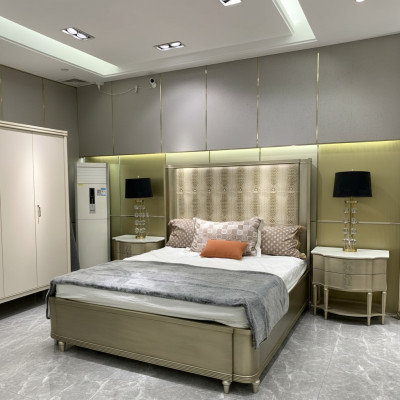 Conception de literie de lit de bois de chambre à coucher double de luxe de conception de garniture de lit Crocco Style nouveau