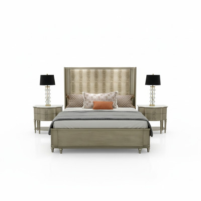 Conception de literie de lit de bois de chambre à coucher double de luxe de conception de garniture de lit Crocco Style nouveau