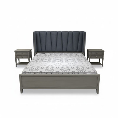 Conception de rembourrage de lit moderne Lit double de luxe pour hôtel Mobilier de lit en bois pour mariage en gris