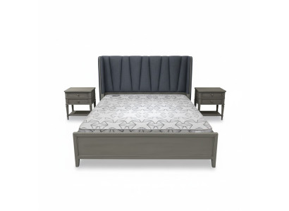 Conception de rembourrage de lit moderne Lit double de luxe pour hôtel Mobilier de lit en bois pour mariage en gris