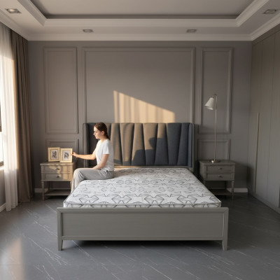 Conception Chambre 3 pcs. Lit 2x Tables de chevet Lits Ensemble Table de chevet en bois Gris