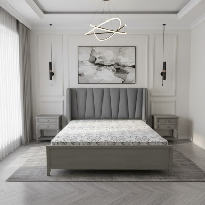 Conception Chambre 3 pcs. Lit 2x Tables de chevet Lits Ensemble Table de chevet en bois Gris