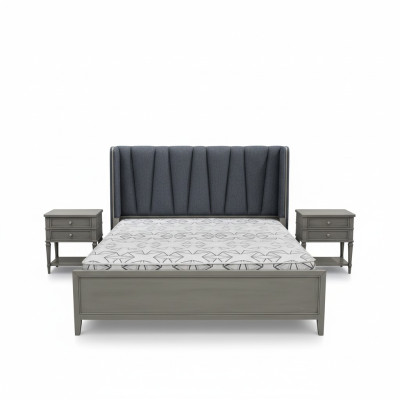 Conception Chambre 3 pcs. Lit 2x Tables de chevet Lits Ensemble Table de chevet en bois Gris