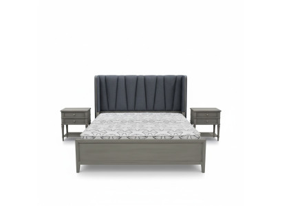 Conception Chambre 3 pcs. Lit 2x Tables de chevet Lits Ensemble Table de chevet en bois Gris