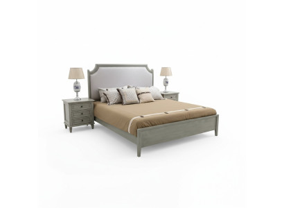 Lit double premium au design classique en gris avec intérieur en cuir blanc.