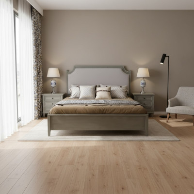 Ensemble de chambre premium : Lit et tables de chevet en bois naturel en gris