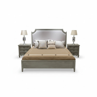 Ensemble de chambre premium : Lit et tables de chevet en bois naturel en gris