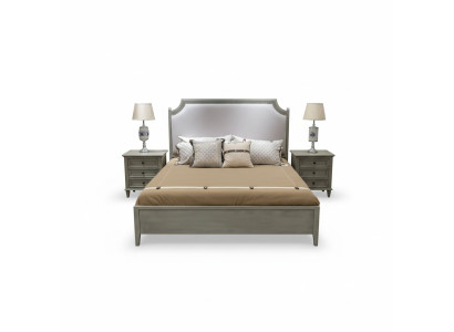 Ensemble de chambre premium : Lit et tables de chevet en bois naturel en gris