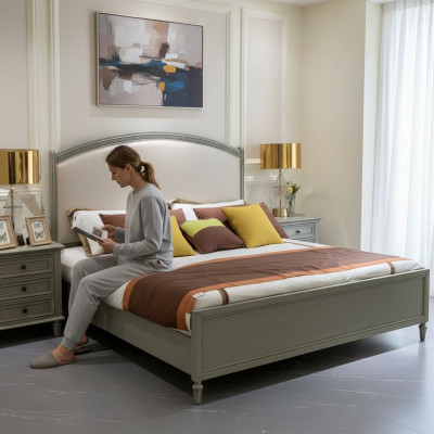 Ensemble de chambre à coucher Lit + 2x Table de chevet Commode Lits Lit double Meubles 3 pièces. Bois