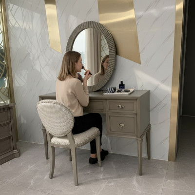 Coiffeuse Miroir Tabouret de luxe Ensemble complet de chambre à coucher 3 pièces Consoles en bois