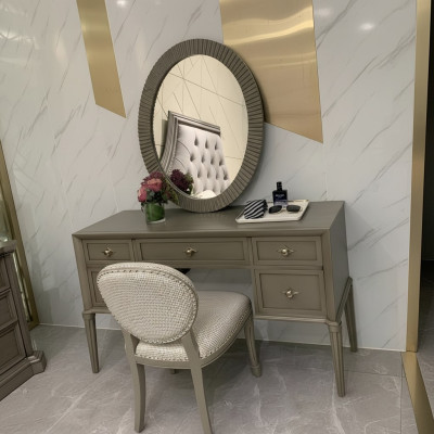 Coiffeuse Miroir Tabouret de luxe Ensemble complet de chambre à coucher 3 pièces Consoles en bois
