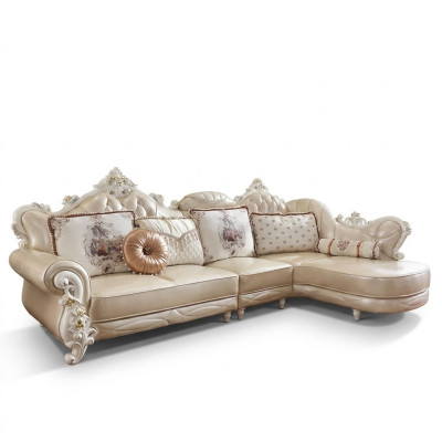 Canapé d'angle en forme de L Canapé de salon en cuir en bois Chesterfield