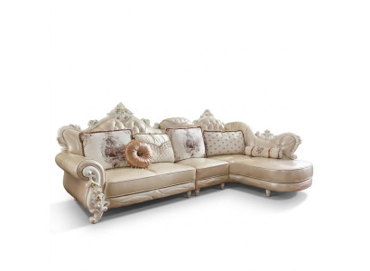 Canapé d'angle en forme de L Canapé de salon en cuir en bois Chesterfield