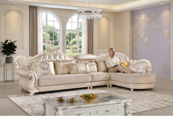 Canapé d'angle Chesterfield Sofa Canapé Tissu Rembourrage Baroque Rococo Cuir