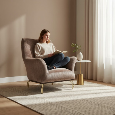Fauteuil Design Salon Rembourrage Bois Rembourrage Moderne Luxe marron neuf