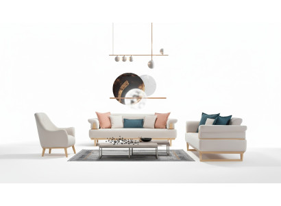 Ensemble de canapés modernes 3+3+1 places avec fauteuil en bois et tissu