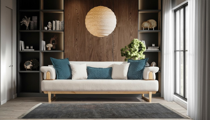 Canapé blanc luxueux trois places, canapés trois places, design de meubles design moderne.