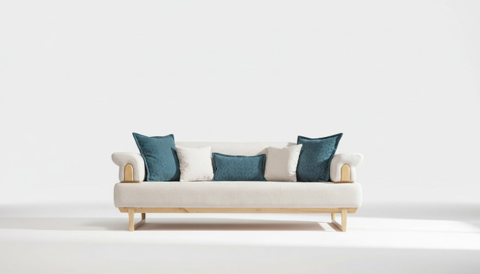 Canapé blanc luxueux trois places, canapés trois places, design de meubles design moderne.