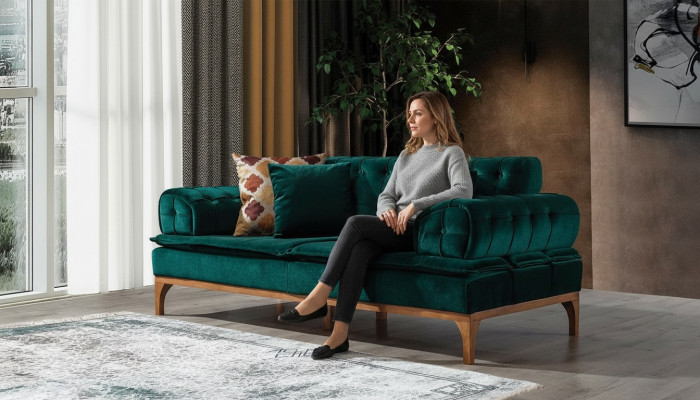 Canapé de luxe 3 places Tissu de siège canapé Design Mobilier Style Textile neuf vert.