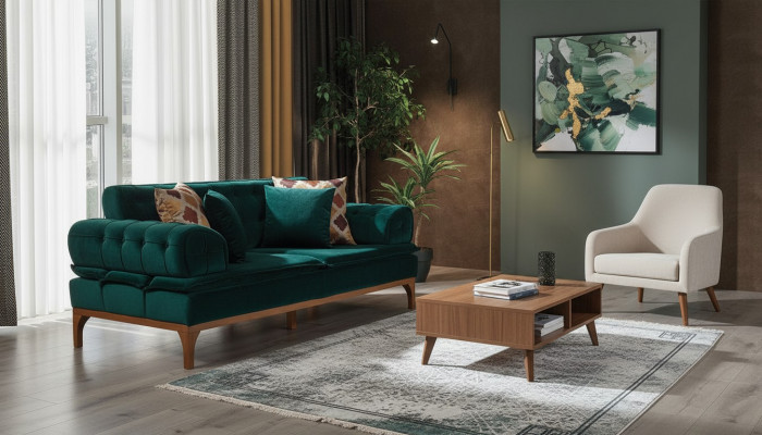 Canapé de luxe 3 places Tissu de siège canapé Design Mobilier Style Textile neuf vert.