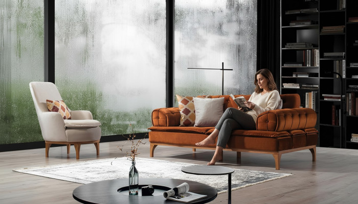 Ensemble de canapés Suite Canapés Canapé Fauteuil Trois places 3+1 places Orange