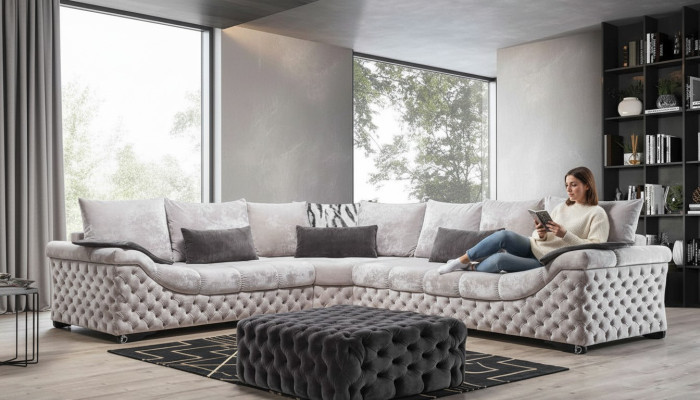 Canapé d'angle Beige avec Design en Bois et Tissu Salon Canapés en Forme de L Neuf