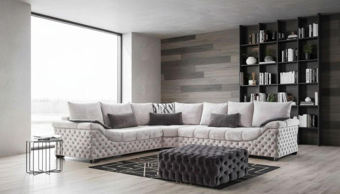 Canapé d'angle Beige avec Design en Bois et Tissu Salon Canapés en Forme de L Neuf