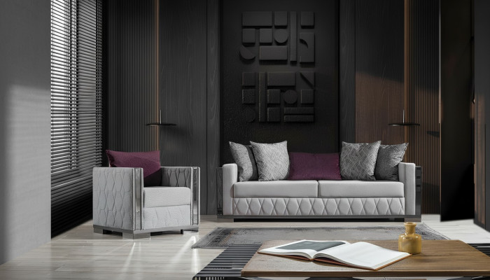 Ensemble de canapé en argent avec coussin de siège, ensemble de canapé 3+1 places