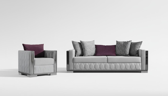 Ensemble de canapé en argent avec coussin de siège, ensemble de canapé 3+1 places
