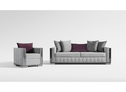 Ensemble de canapé en argent avec coussin de siège, ensemble de canapé 3+1 places
