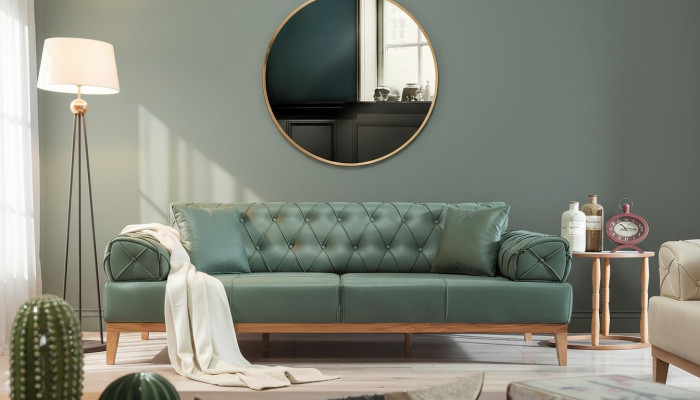 Canapé Chesterfield 3 places Trois places Vert Nouveau Tissu Bois 220cm